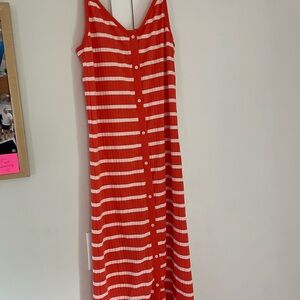 Aerie Orange and White Spaghetti Strap Maxi Sundress